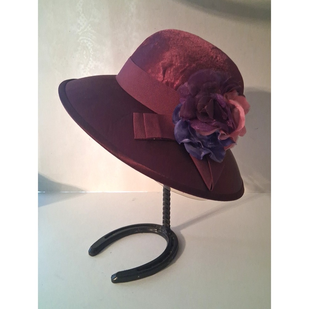 August Hat Co. Women's Burgundy Sheen Wedding Church Dress Hat with Flowers